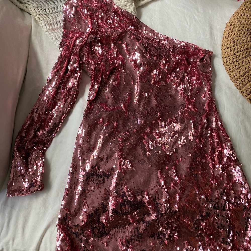 Bardot Blush Sequin One-Shoulder Dress